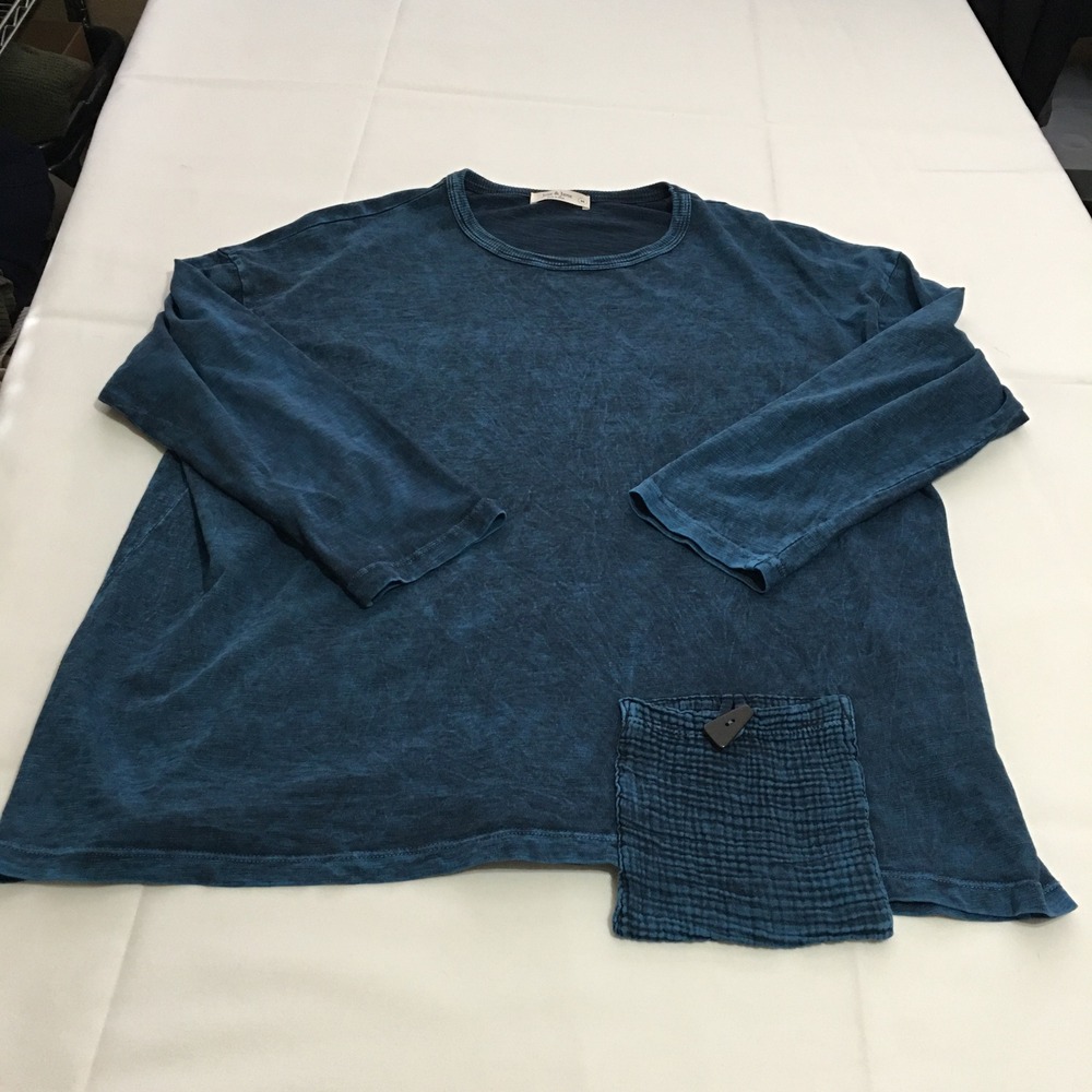 Jess & Jane Tunic Top Women Medium Blue Mineral Cotton Pocket 3/4 Sleeve